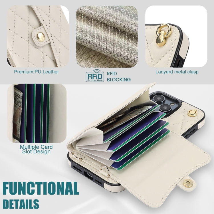 For iPhone 15 Pro Max Crossbody Rhombic Horizontal Wallet Leather Phone Case(White) - HoMEdemic™ 