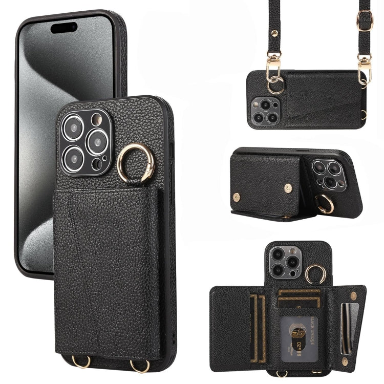 For iPhone 15 Pro Max Crossbody Ring Wallet Leather Back Cover Phone Case(Black) - HoMEdemic™ 