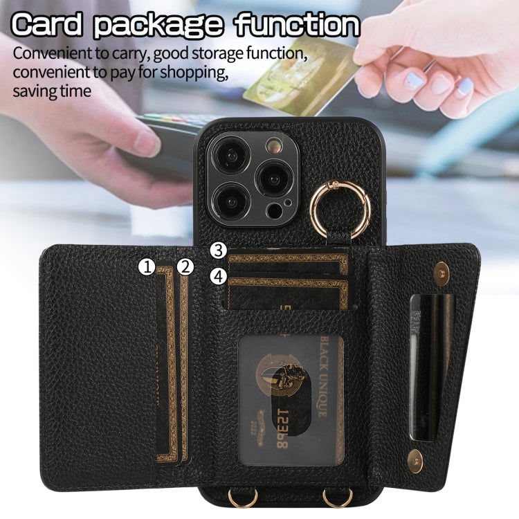 For iPhone 15 Pro Max Crossbody Ring Wallet Leather Back Cover Phone Case(Black) - HoMEdemic™ 