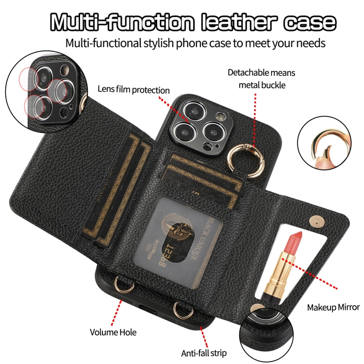 For iPhone 15 Pro Max Crossbody Ring Wallet Leather Back Cover Phone Case(Black) - HoMEdemic™ 