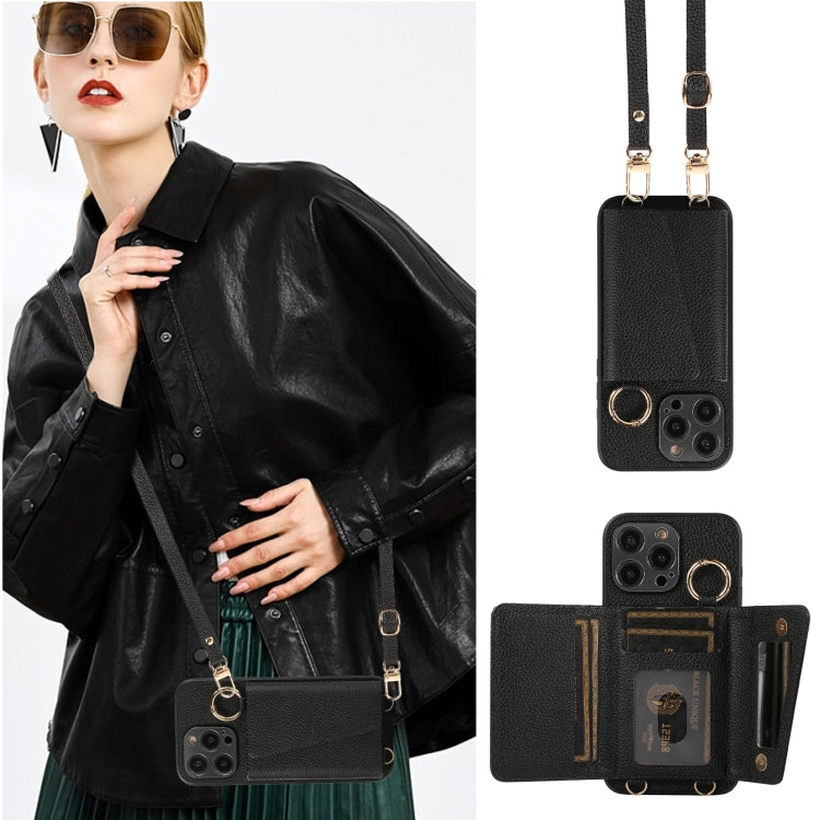 For iPhone 15 Pro Max Crossbody Ring Wallet Leather Back Cover Phone Case(Black) - HoMEdemic™ 