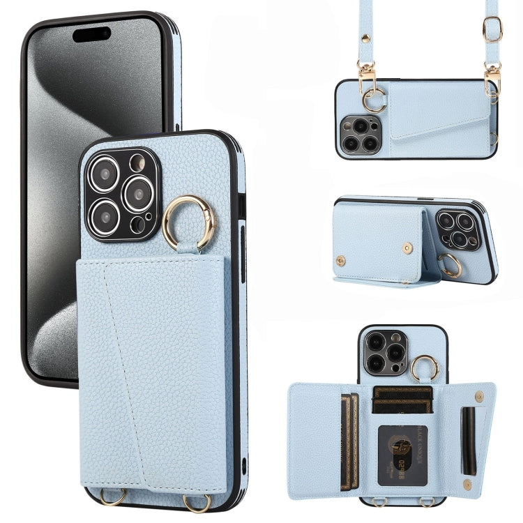 For iPhone 15 Pro Max Crossbody Ring Wallet Leather Back Cover Phone Case(Blue) - HoMEdemic™ 