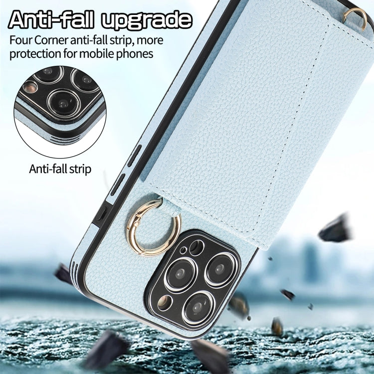 For iPhone 15 Pro Max Crossbody Ring Wallet Leather Back Cover Phone Case(Blue) - HoMEdemic™ 