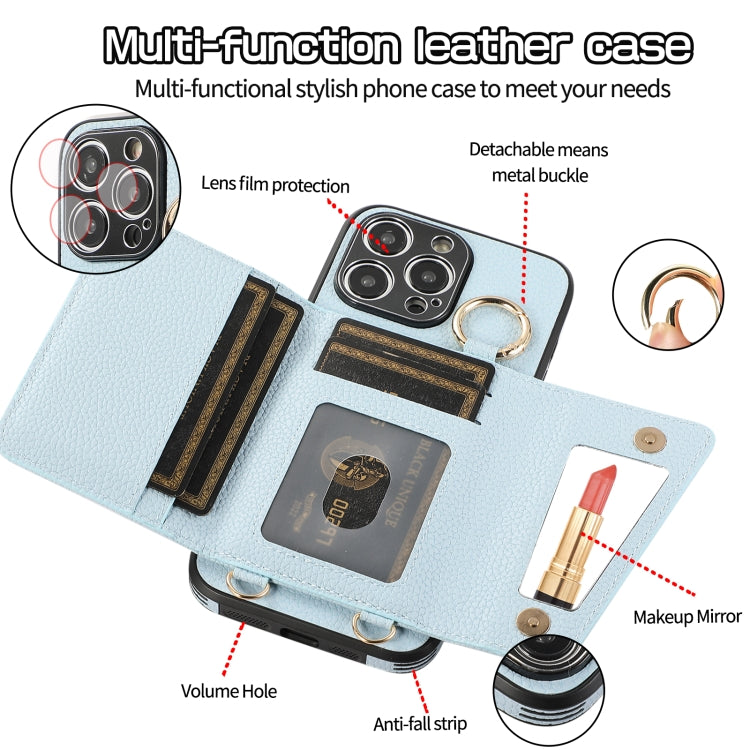For iPhone 15 Pro Max Crossbody Ring Wallet Leather Back Cover Phone Case(Blue) - HoMEdemic™ 