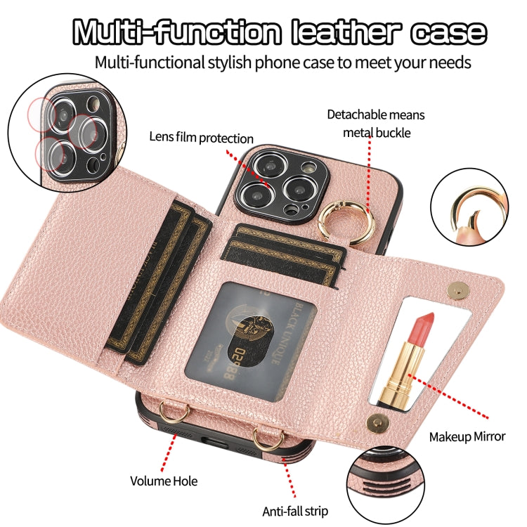 For iPhone 15 Pro Max Crossbody Ring Wallet Leather Back Cover Phone Case(Pink) - HoMEdemic™ 