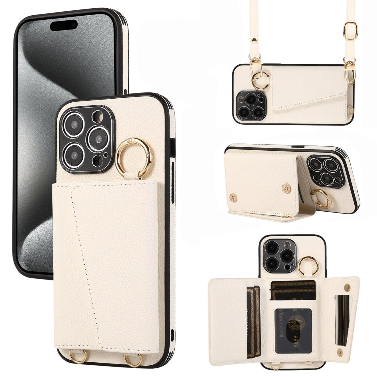For iPhone 15 Pro Max Crossbody Ring Wallet Leather Back Cover Phone Case(White) - HoMEdemic™ 