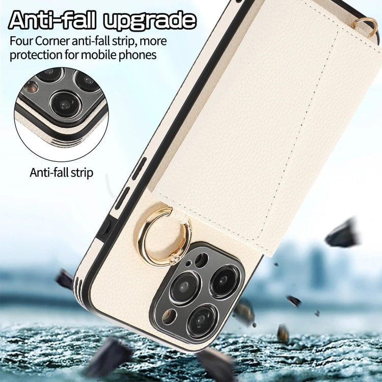 For iPhone 15 Pro Max Crossbody Ring Wallet Leather Back Cover Phone Case(White) - HoMEdemic™ 