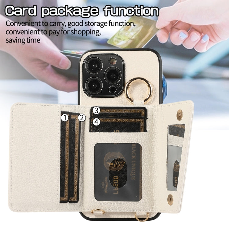 For iPhone 15 Pro Max Crossbody Ring Wallet Leather Back Cover Phone Case(White) - HoMEdemic™ 