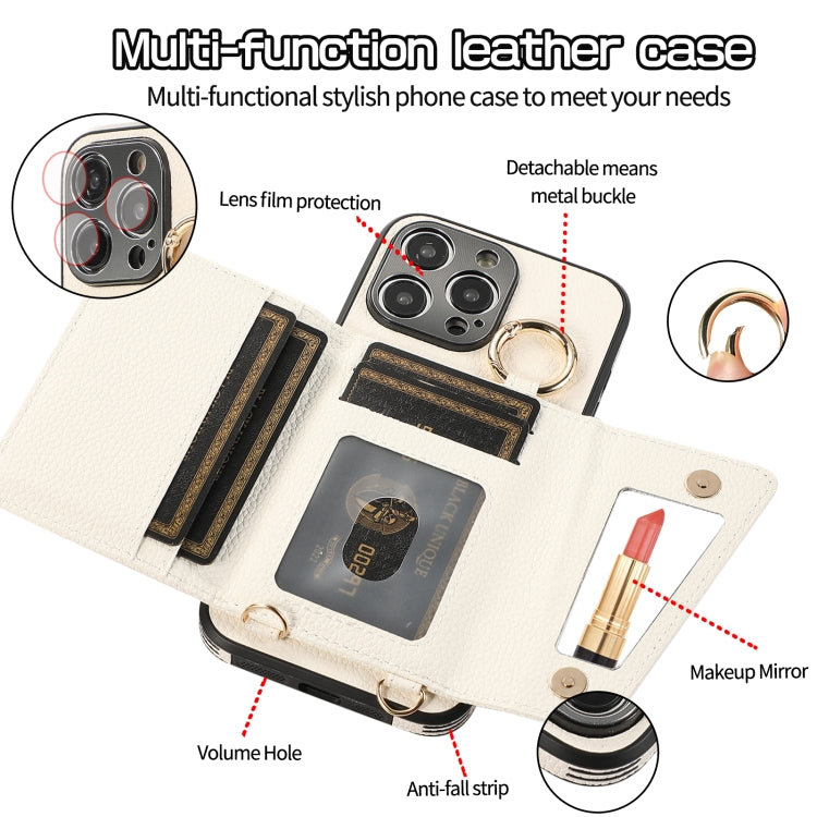 For iPhone 15 Pro Max Crossbody Ring Wallet Leather Back Cover Phone Case(White) - HoMEdemic™ 