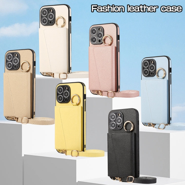 For iPhone 15 Pro Max Crossbody Ring Wallet Leather Back Cover Phone Case(White) - HoMEdemic™ 