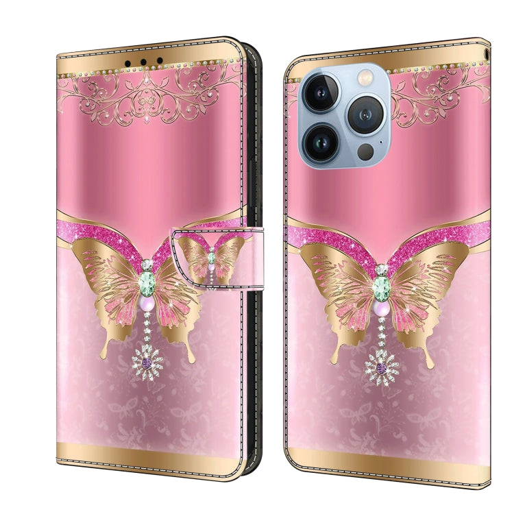 For iPhone 15 Pro Max Crystal 3D Shockproof Protective Leather Phone Case(Pink Bottom Butterfly) - HoMEdemic™ 