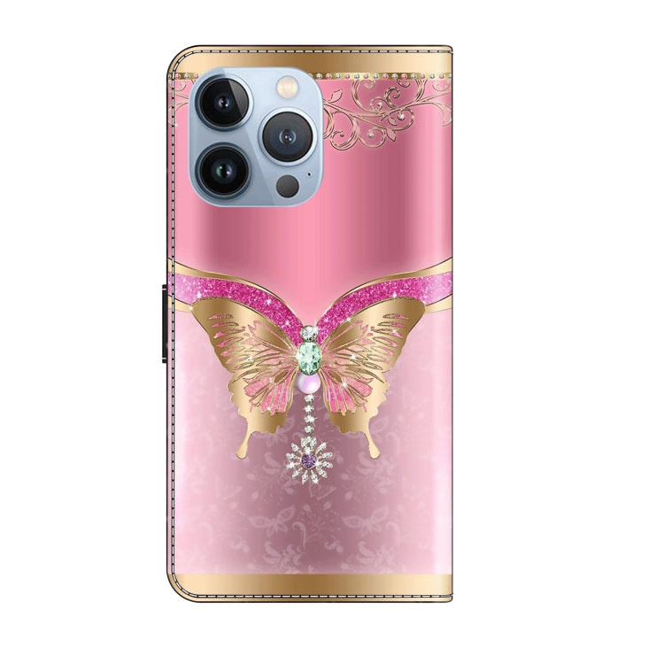 For iPhone 15 Pro Max Crystal 3D Shockproof Protective Leather Phone Case(Pink Bottom Butterfly) - HoMEdemic™ 