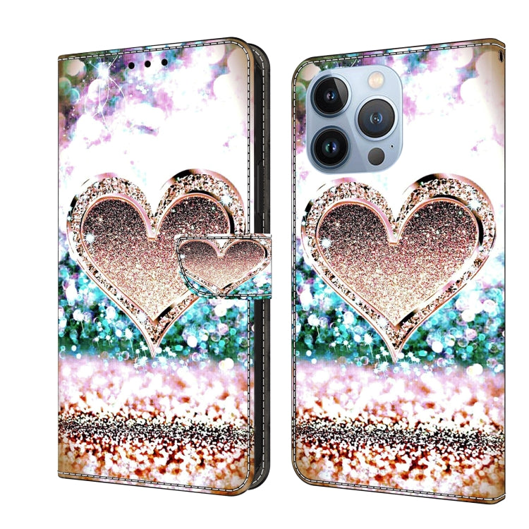 For iPhone 15 Pro Max Crystal 3D Shockproof Protective Leather Phone Case(Pink Diamond Heart) - HoMEdemic™ 