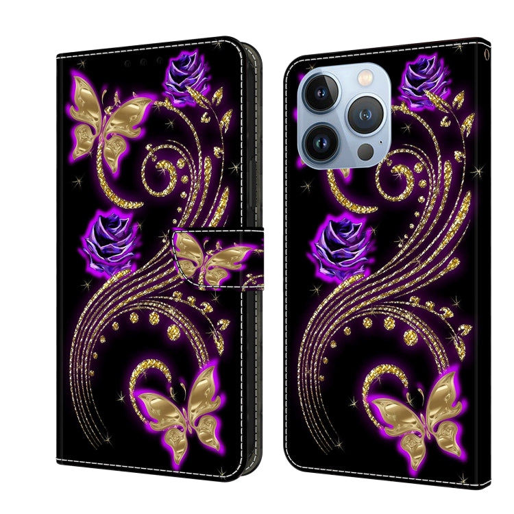 For iPhone 15 Pro Max Crystal 3D Shockproof Protective Leather Phone Case(Purple Flower Butterfly) - HoMEdemic™ 