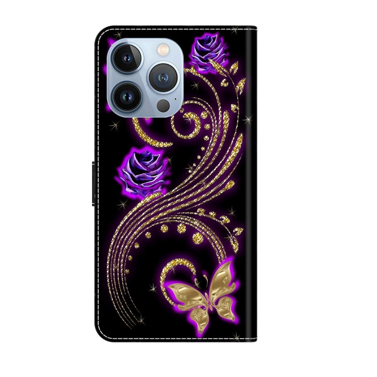 For iPhone 15 Pro Max Crystal 3D Shockproof Protective Leather Phone Case(Purple Flower Butterfly) - HoMEdemic™ 