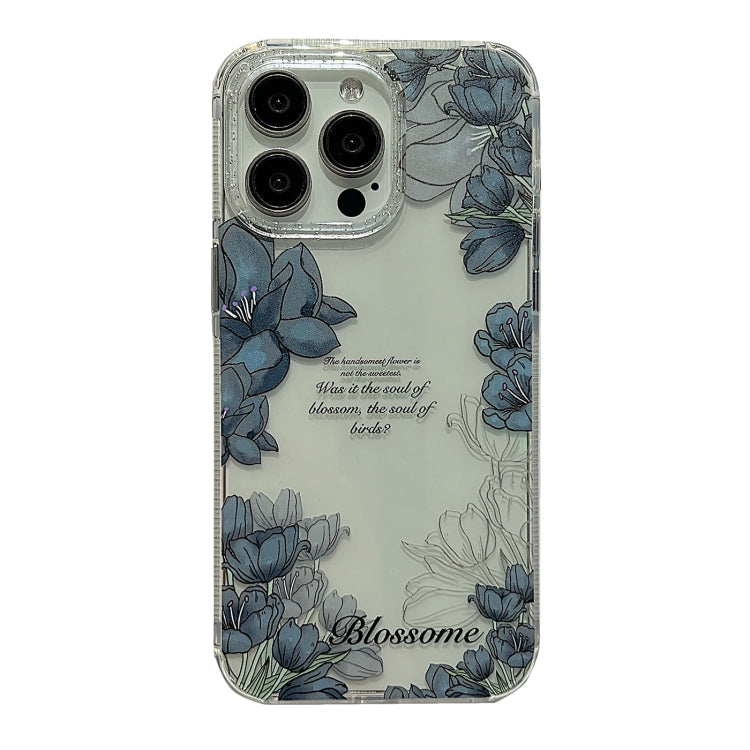 For iPhone 15 Pro Max Crystal Ice Cooling Shockproof TPU Phone Case(Dark Blue Flower) - HoMEdemic™ 