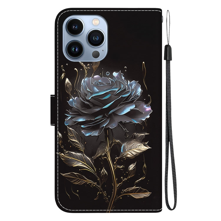 For iPhone 15 Pro Max Crystal Texture Colored Drawing Leather Phone Case(Black Rose) - HoMEdemic™ 