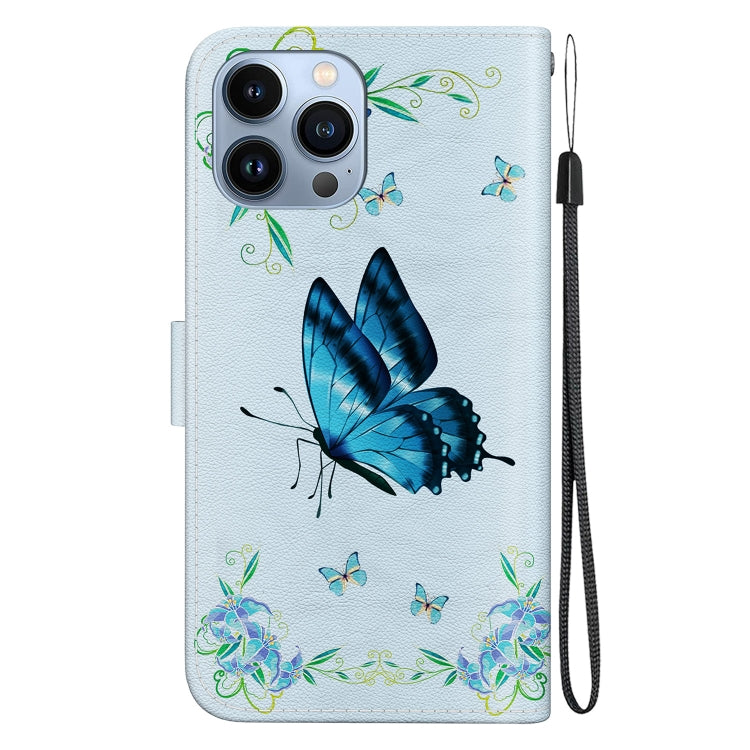 For iPhone 15 Pro Max Crystal Texture Colored Drawing Leather Phone Case(Blue Pansies) - HoMEdemic™ 