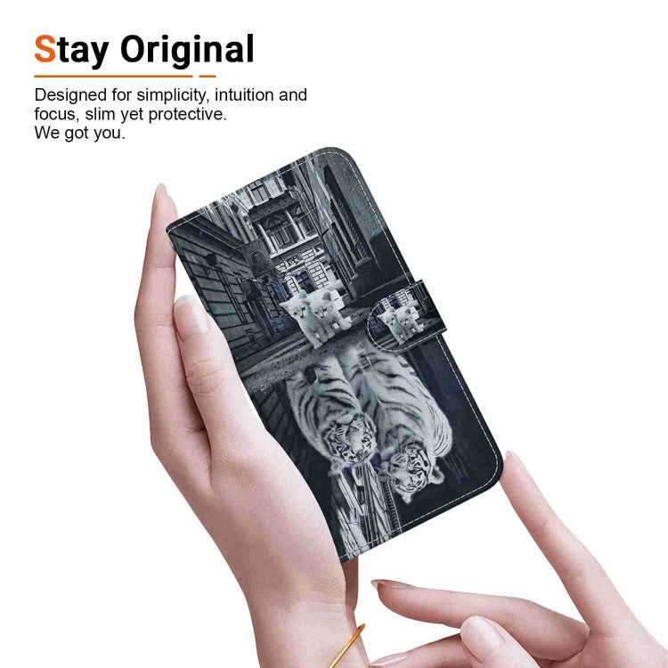 For iPhone 15 Pro Max Crystal Texture Colored Drawing Leather Phone Case(Cat Tiger Reflection) - HoMEdemic™ 
