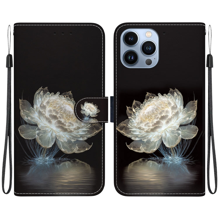 For iPhone 15 Pro Max Crystal Texture Colored Drawing Leather Phone Case(Crystal Peony) - HoMEdemic™ 