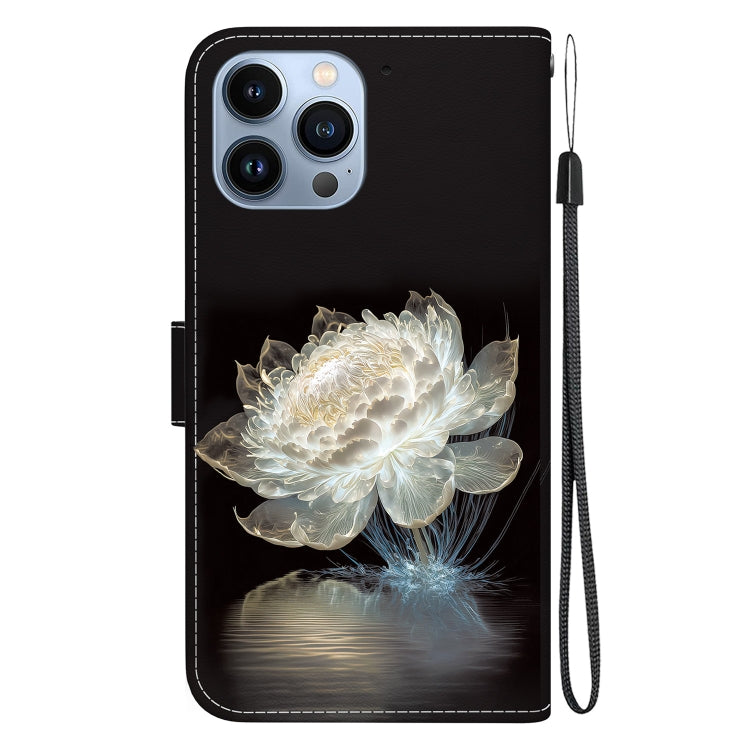 For iPhone 15 Pro Max Crystal Texture Colored Drawing Leather Phone Case(Crystal Peony) - HoMEdemic™ 
