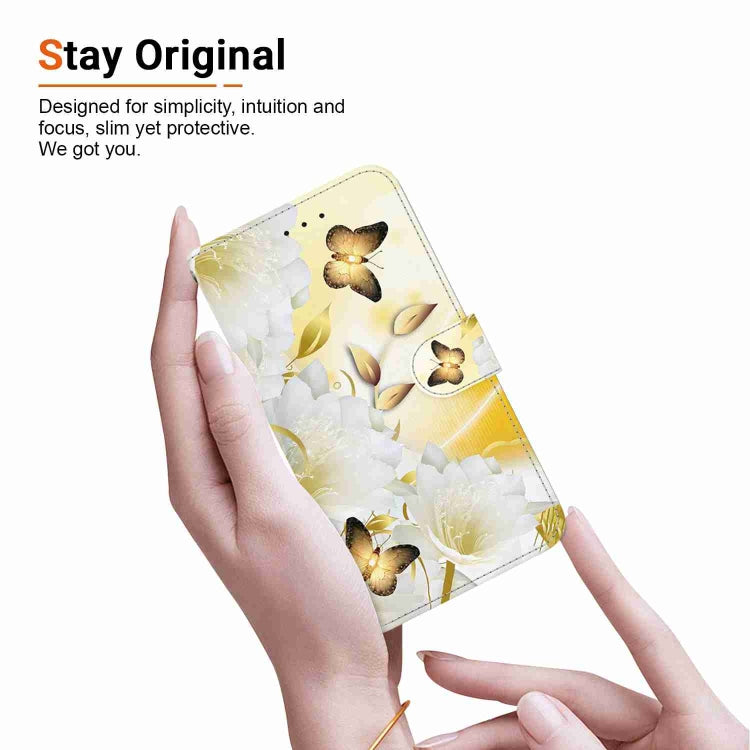 For iPhone 15 Pro Max Crystal Texture Colored Drawing Leather Phone Case(Gold Butterfly Epiphyllum) - HoMEdemic™ 