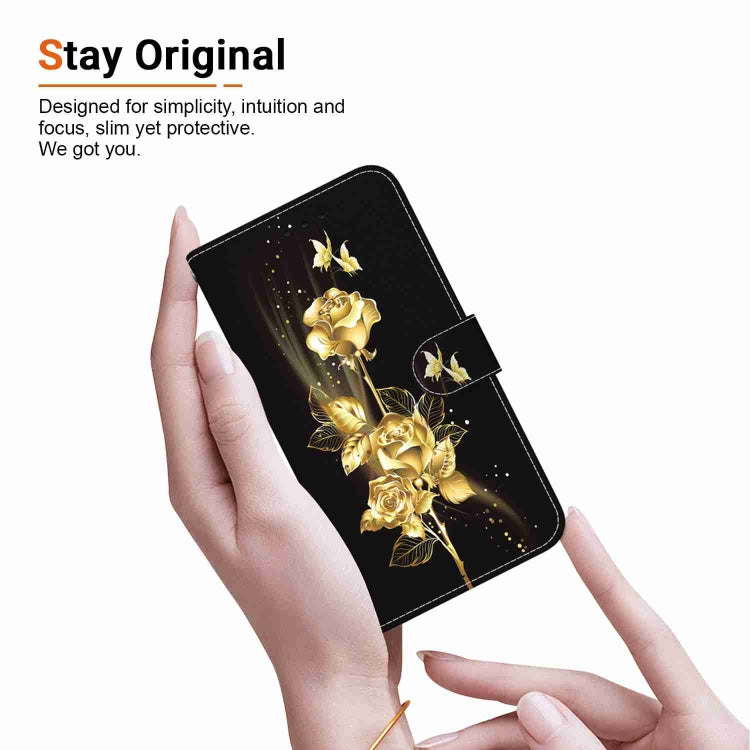 For iPhone 15 Pro Max Crystal Texture Colored Drawing Leather Phone Case(Gold Butterfly Rose) - HoMEdemic™ 