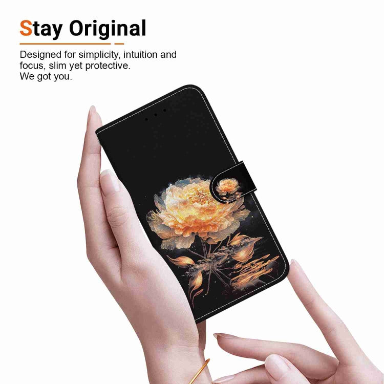 For iPhone 15 Pro Max Crystal Texture Colored Drawing Leather Phone Case(Gold Peony) - HoMEdemic™ 