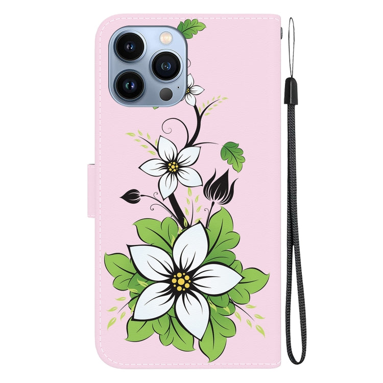 For iPhone 15 Pro Max Crystal Texture Colored Drawing Leather Phone Case(Lily) - HoMEdemic™ 