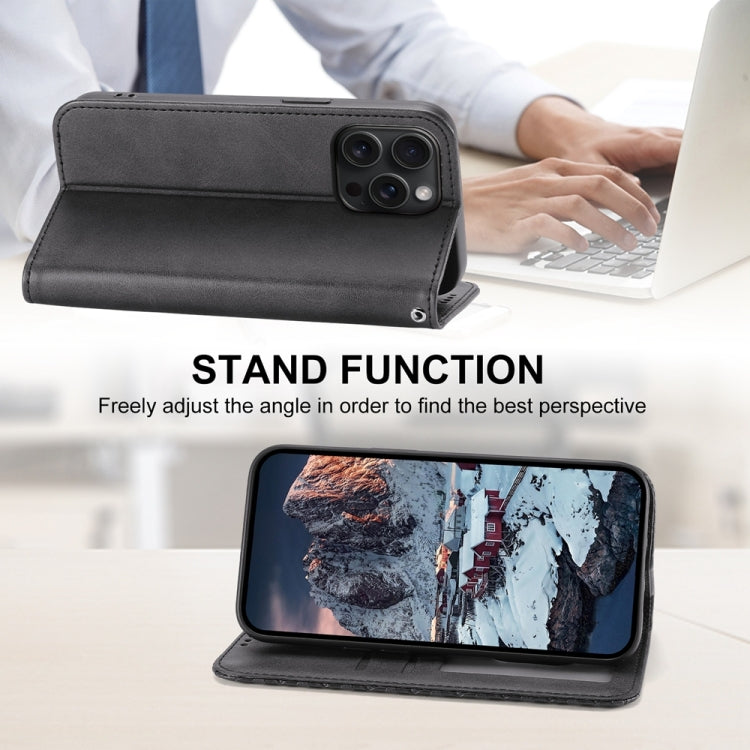 For iPhone 15 Pro Max Cubic Grid Calf Texture Magnetic Leather Phone Case(Black) - HoMEdemic™ 