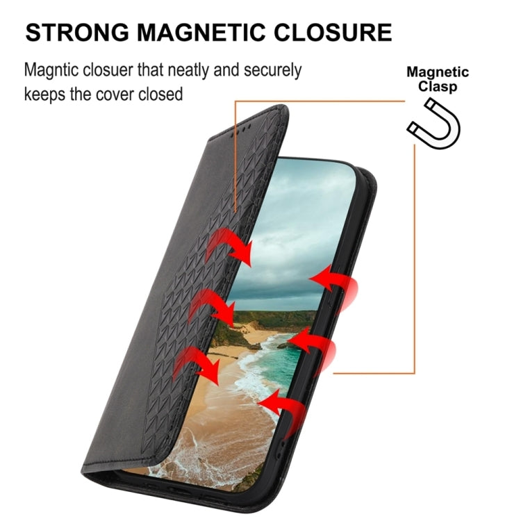 For iPhone 15 Pro Max Cubic Grid Calf Texture Magnetic Leather Phone Case(Black) - HoMEdemic™ 