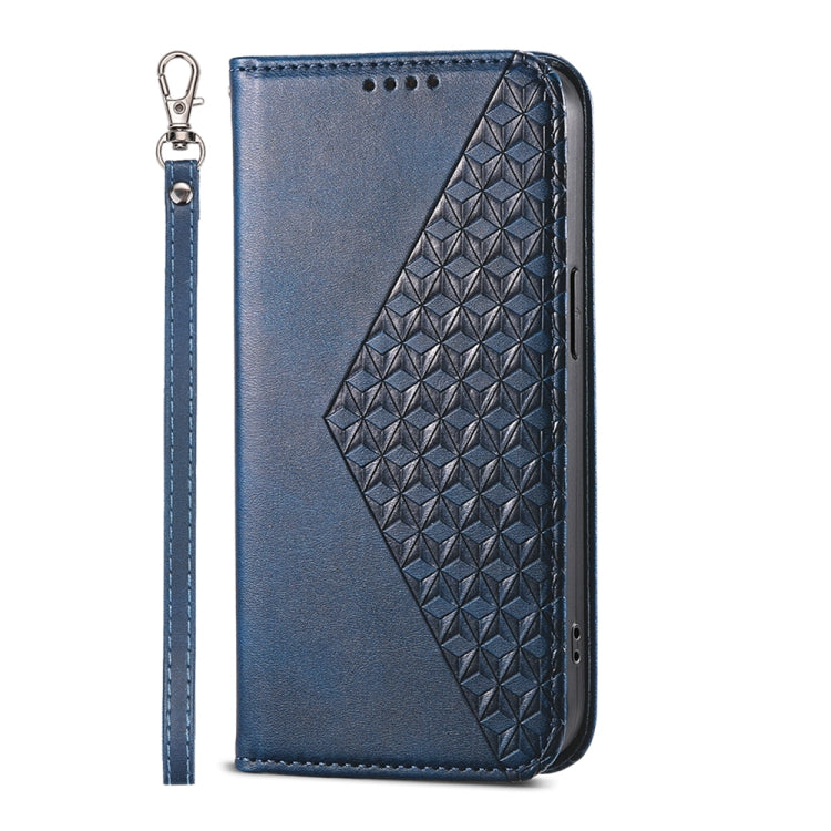 For iPhone 15 Pro Max Cubic Grid Calf Texture Magnetic Leather Phone Case(Blue) - HoMEdemic™ 