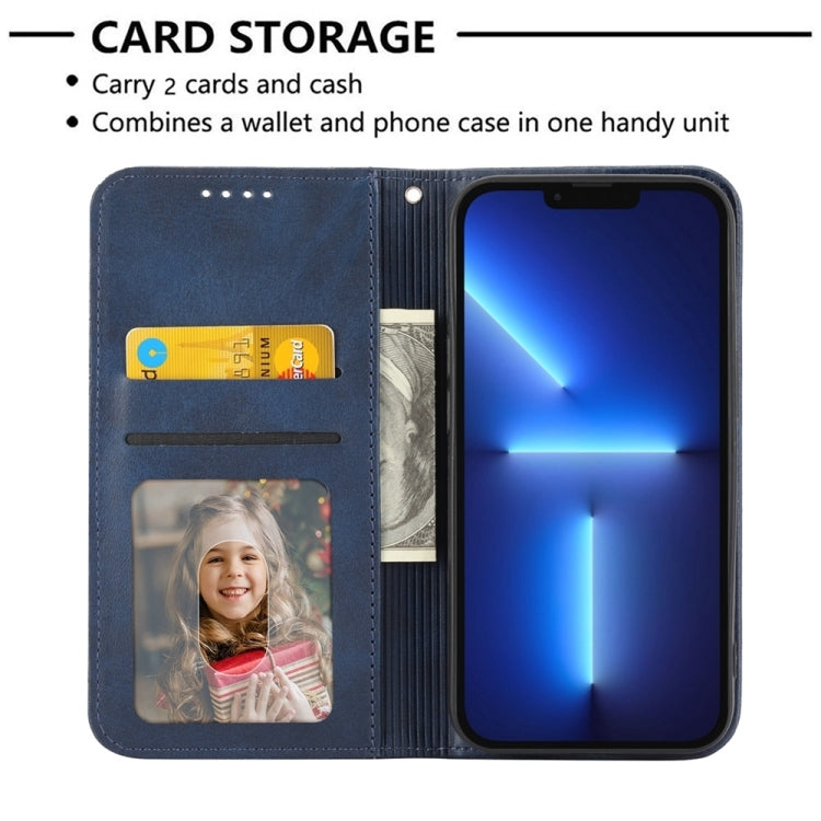 For iPhone 15 Pro Max Cubic Grid Calf Texture Magnetic Leather Phone Case(Blue) - HoMEdemic™ 