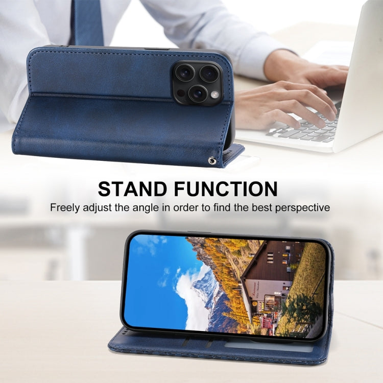 For iPhone 15 Pro Max Cubic Grid Calf Texture Magnetic Leather Phone Case(Blue) - HoMEdemic™ 