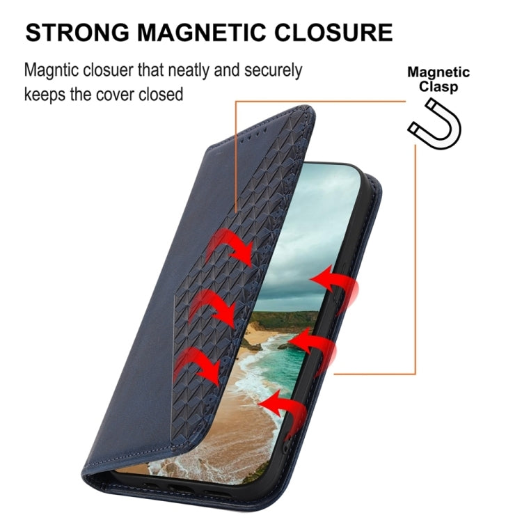 For iPhone 15 Pro Max Cubic Grid Calf Texture Magnetic Leather Phone Case(Blue) - HoMEdemic™ 