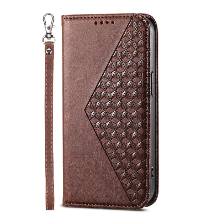 For iPhone 15 Pro Max Cubic Grid Calf Texture Magnetic Leather Phone Case(Brown) - HoMEdemic™ 
