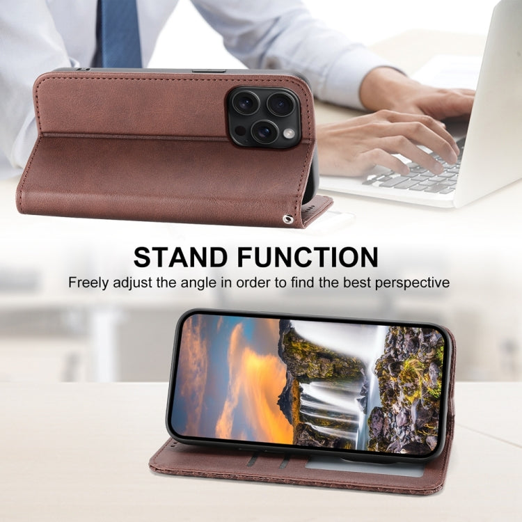 For iPhone 15 Pro Max Cubic Grid Calf Texture Magnetic Leather Phone Case(Brown) - HoMEdemic™ 