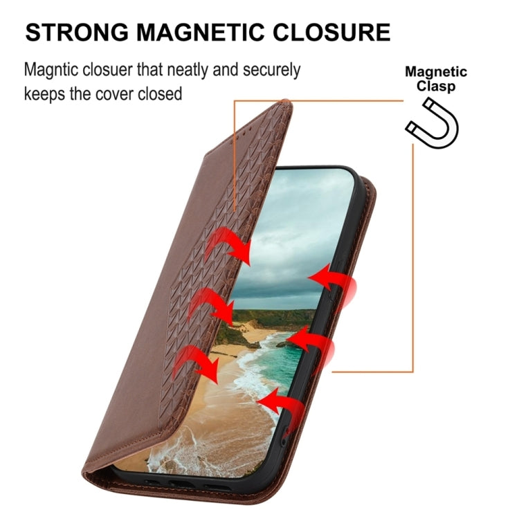 For iPhone 15 Pro Max Cubic Grid Calf Texture Magnetic Leather Phone Case(Brown) - HoMEdemic™ 
