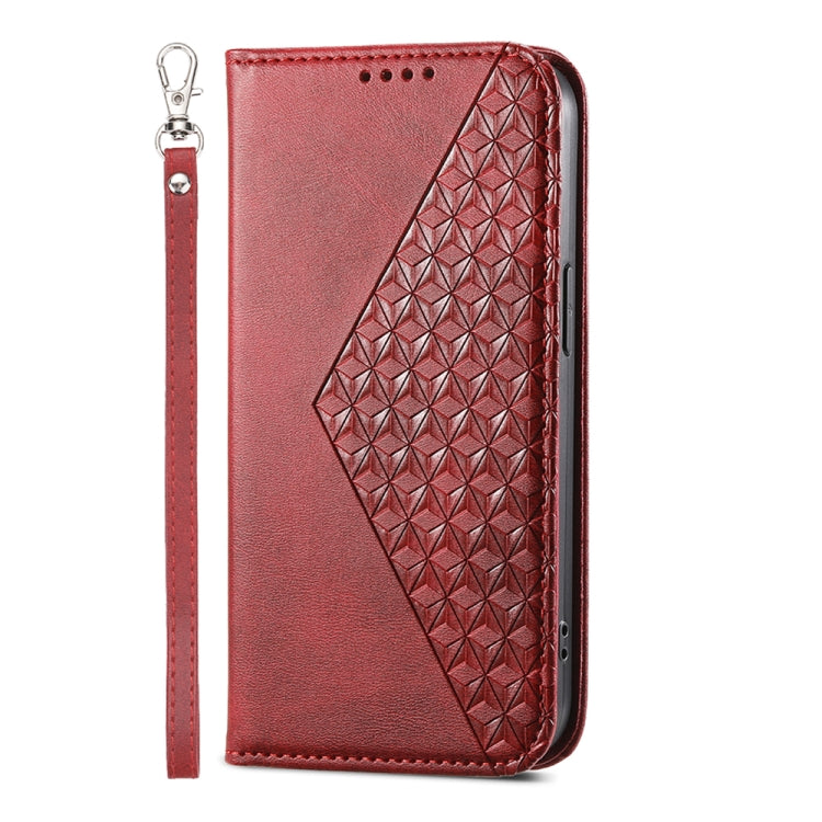 For iPhone 15 Pro Max Cubic Grid Calf Texture Magnetic Leather Phone Case(Red) - HoMEdemic™ 
