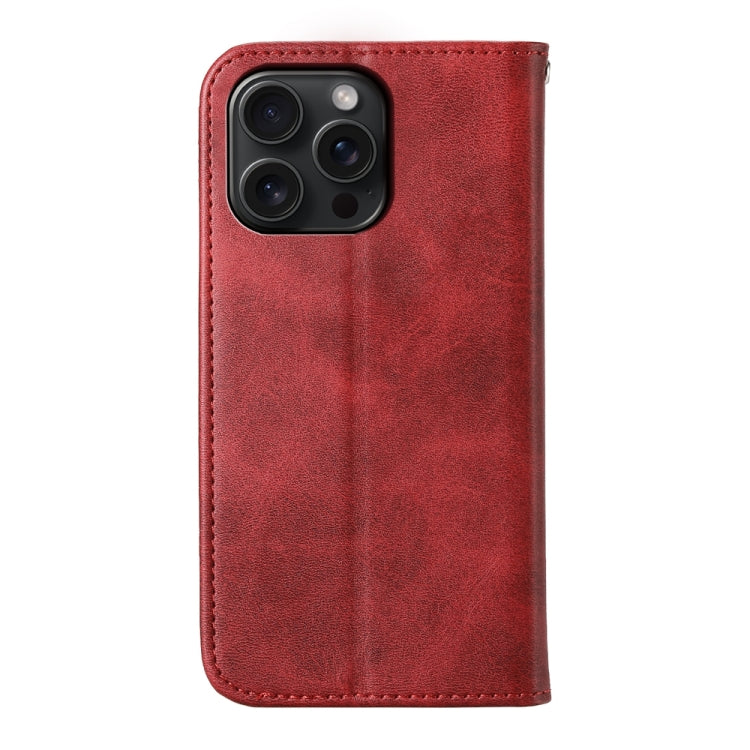 For iPhone 15 Pro Max Cubic Grid Calf Texture Magnetic Leather Phone Case(Red) - HoMEdemic™ 