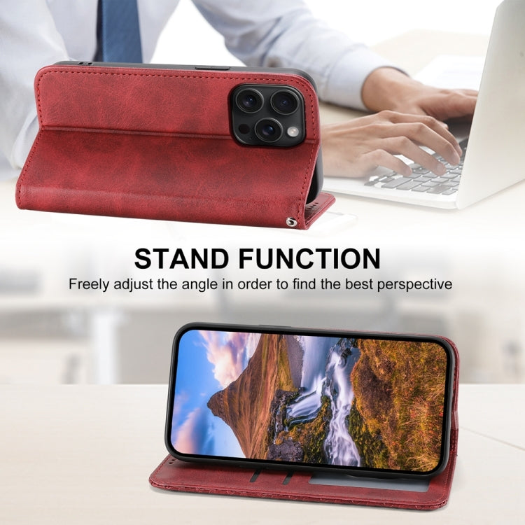For iPhone 15 Pro Max Cubic Grid Calf Texture Magnetic Leather Phone Case(Red) - HoMEdemic™ 