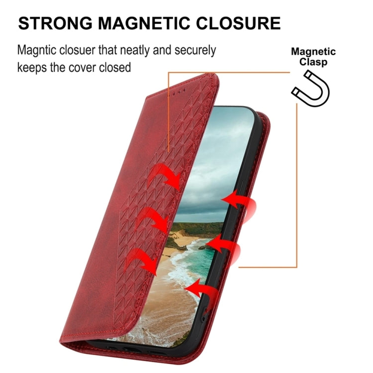 For iPhone 15 Pro Max Cubic Grid Calf Texture Magnetic Leather Phone Case(Red) - HoMEdemic™ 