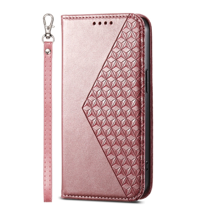 For iPhone 15 Pro Max Cubic Grid Calf Texture Magnetic Leather Phone Case(Rose Gold) - HoMEdemic™ 