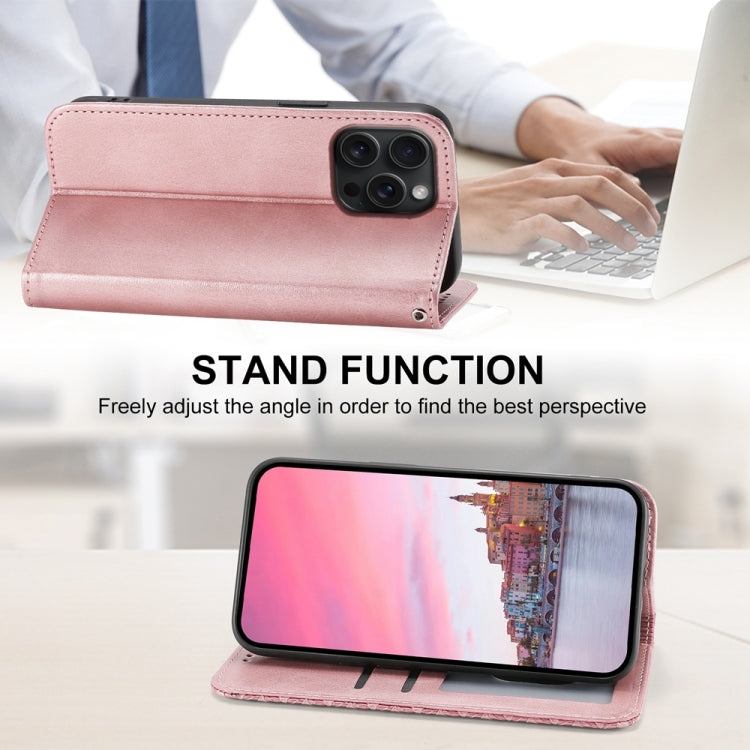 For iPhone 15 Pro Max Cubic Grid Calf Texture Magnetic Leather Phone Case(Rose Gold) - HoMEdemic™ 
