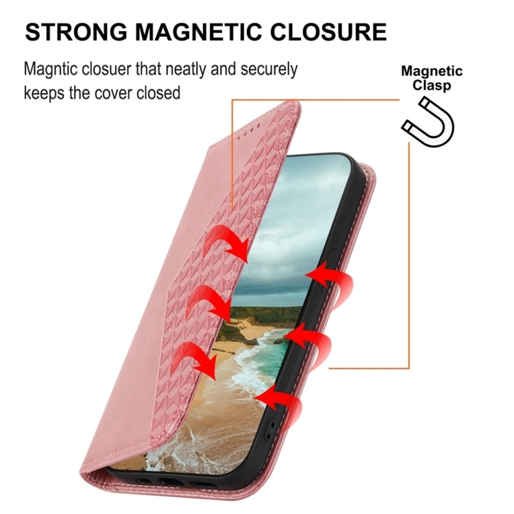For iPhone 15 Pro Max Cubic Grid Calf Texture Magnetic Leather Phone Case(Rose Gold) - HoMEdemic™ 