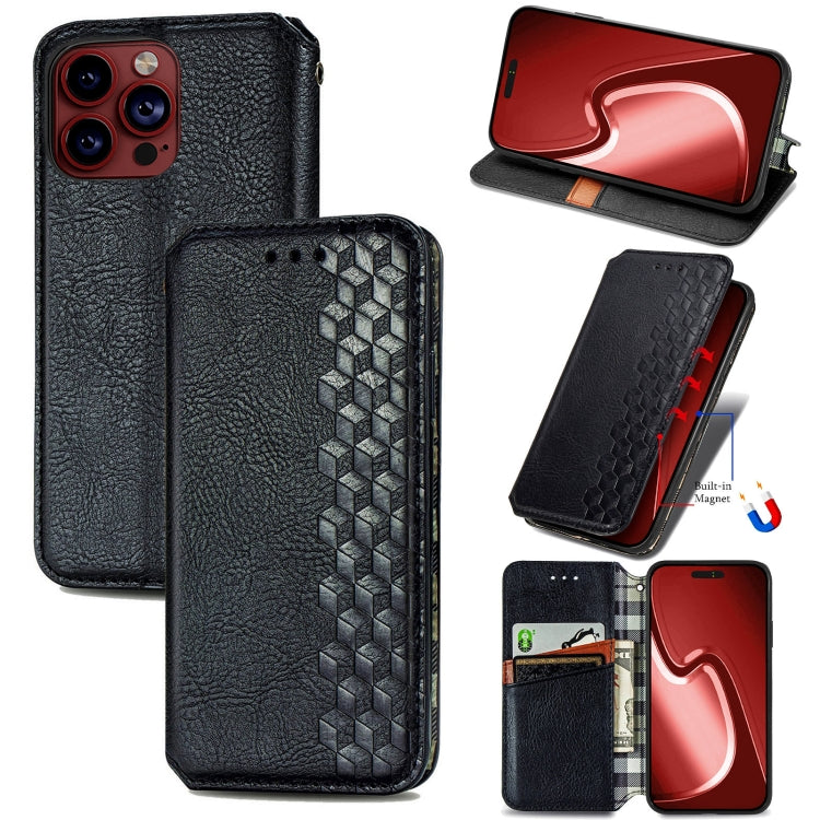 For iPhone 15 Pro Max Cubic Grid Pressed Magnetic Leather Phone Case(Black) - HoMEdemic™ 