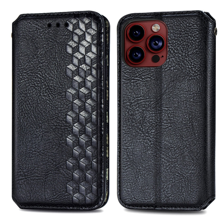 For iPhone 15 Pro Max Cubic Grid Pressed Magnetic Leather Phone Case(Black) - HoMEdemic™ 