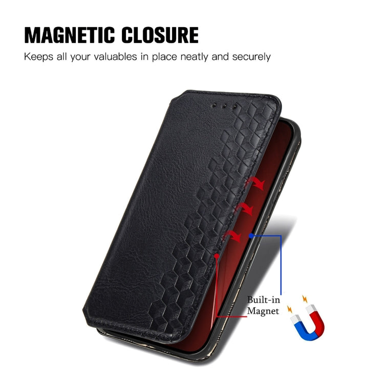 For iPhone 15 Pro Max Cubic Grid Pressed Magnetic Leather Phone Case(Black) - HoMEdemic™ 