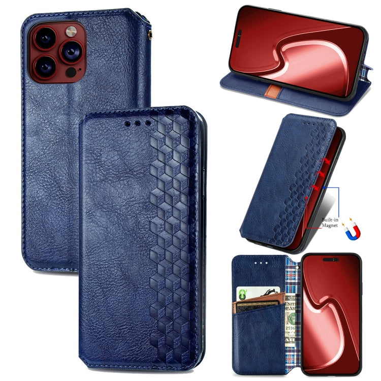 For iPhone 15 Pro Max Cubic Grid Pressed Magnetic Leather Phone Case(Blue) - HoMEdemic™ 