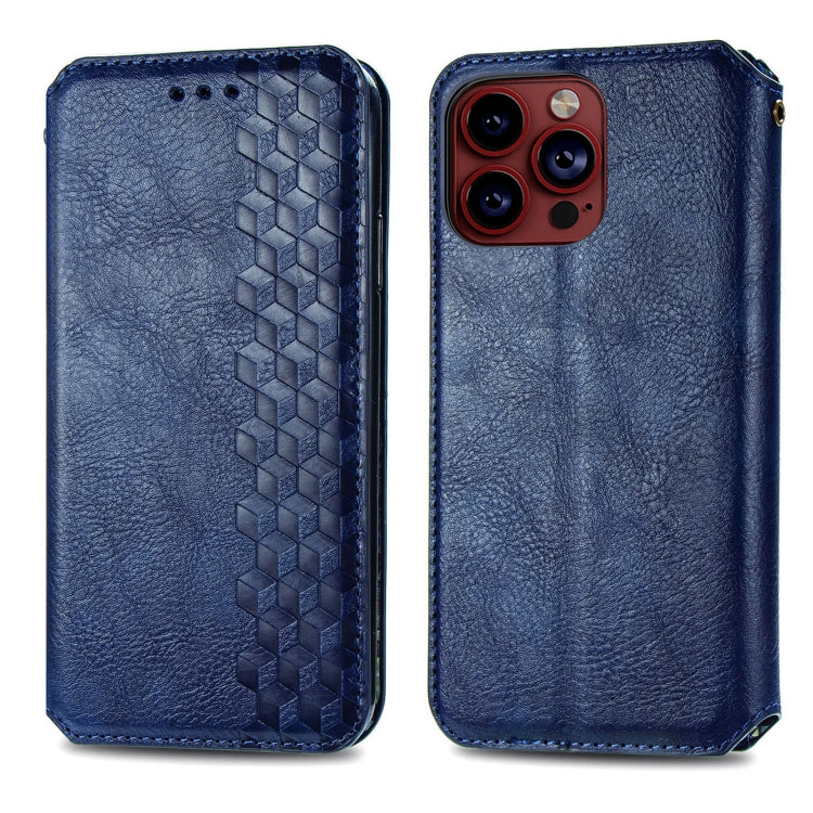 For iPhone 15 Pro Max Cubic Grid Pressed Magnetic Leather Phone Case(Blue) - HoMEdemic™ 